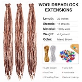 abordables Crocheter les cheveux-Extensions de dreadlocks à double extrémité en laine de 22 pouces, 15 brins de dreads synthétiques marron mélangés, dreadlocks fines et douces de style hippie pour femmes