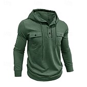 cheap Basic Hoodies-Men's Hoodie Black Army Green Green Dark Gray Coffee Hooded Plain Pocket Sports &amp; Outdoor Daily Holiday Polyester Streetwear Basic Casual Spring Autumn / Fall Clothing Apparel Hoodies Sweatshirts
