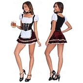 tanie Kobiety-Oktoberfest Mini Sukienka Dirndl Pokojówka Seksowny bawarski Alpejski Łąki Damskie Impreza Festiwal Piwa Tkanina w stylu tradycyjnym (30 cm)