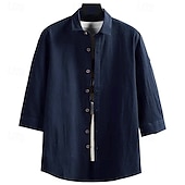 cheap Home-Men&#039;s Shirt Linen Shirt Casual Shirt Button Up Shirt Cotton Shirt Plain Vacation Hawaiian White Navy Blue Army Green Dark Gray 3/4 Length Sleeve Lapel Summer Spring Clothing Apparel