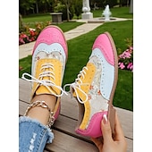 economico Anni &amp;#39;50-Scarpe Oxford da donna con punta a coda di rondine e motivo color block, brogues stringate retrò anni &#039;50 con pannelli iridescenti per uscite casual e street style di ispirazione vintage