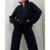 Χαμηλού Κόστους Αθλητικά κοστούμια-Γυναικεία Φόρμα Αθλητικές Φόρμες Φούτερ με πουλόβερ Τσέπη με φερμουάρ Μονόχρωμο Ρούχα σύνολα Φθινόπωρο Μαύρο Κίτρινο Σπαντέξ Προπόνηση Ένδυση γυμναστικής και άθλησης Τρέξιμο