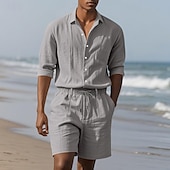 abordables Ensembles t-shirts-Homme Ensembles T-shirt Tenues 2 pièces Ensemble Short manche longue Revers Été Uni Mode Occasionnel 2 pièces Vacances Tenue quotidienne Sortir Noir Blanche Kaki T-shirt haut de gamme pour homme