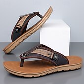 billige Ferietøfler-herre flip-flops i kunstskinn og netting, pustende slip-on-design med polstret såle, ideell for sommerstrand ved bassengkanten og avslappede helger