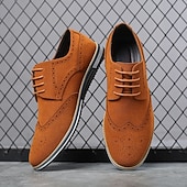 abordables Semiformal-Zapatos oxford de piel sintética marrón caramelo para hombre con detalles brogue: zapatos elegantes e informales con cordones para el trabajo, citas y uso diario.