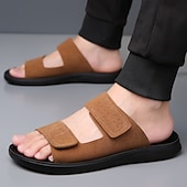 abordables Sandales de Vacances-sandales en similicuir marron pour hommes avec design perforé fermeture velcro réglable légères et respirantes idéales pour les voyages d'été et les journées à la plage