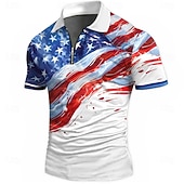  4 juli 2026 250:e Herr Amerikanska flaggan Pikétröjor med dragkedja Kortärmad Polotröjor Skjortor med krage Ledigt Fritids- Dagliga kläder 3D-utskrift Sommar Blå Vit