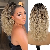economico Code-Extension per coda di cavallo con clip a artiglio, code di cavallo ondulate da 18 pollici, extension per capelli a strati, soffici, con clip per donne, posticci sintetici, nero ombré, biondo misto.