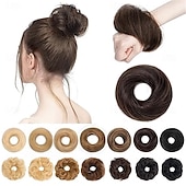 abordables Chignons-Postiche chignon décoiffé, chouchous naturels ondulés et lissés, chignon donut, extensions de queue de cheval pour femmes et filles - #12 brun doré
