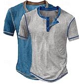 economico Maglietta casual Henley-Per uomo Maglia Henley a nido d'ape Maglietta Manica Corta Tinta unita Moda Designer Casual Bottoni Confezione multipla Henley All'aperto Casuale Quotidiano Estate Brown + giallo Blu scuro / Blu