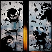 cheap Halloween Stickers-4 Sheets Halloween Window Cling Sticker Decals Decorations Double Side, Ghost Pumpkin Witch Grim Reaper Bat Skeleton Static Stickers for Halloween Party Supplies