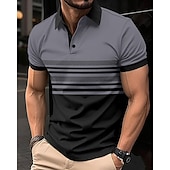 cheap Men&#039;s Classic Polo-Men&#039;s Golf Shirt Golf Polos Shirts Work Casual Lapel Short Sleeve Basic Modern Striped Buttons Summer Regular Fit White Pink Red Royal Blue Green Khaki Golf Shirt