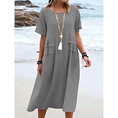 preiswerte Kleider-Damen Midikleid T-Shirt-Kleid Sommerkleid Lässig Täglich Normale Passform Einfach Kurzarm Rundhalsausschnitt Schwarz Orange Aprikose Grau Sommer