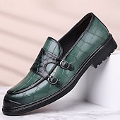 voordelige Hereninstappers &amp; loafers-Voor heren Instappers en instappers Krokodil patroon Wandelen Zakelijk Brits Bruiloft PU Leder Ademend Comfortabel Anti-slip Instapper Wijn Bruin Groen Herfst Winter