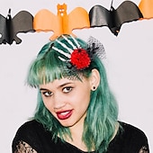 economico Maschera di Halloween &amp; Accessori-Fermaglio per capelli a forma di teschio di Halloween con osso e rosa, fermaglio laterale in rete spettrale, accessorio per capelli unico per costumi da festa