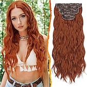 baratos Clip nas extensões-Extensões de cabelo com clipe ondulado de 20 polegadas, 5 peças de apliques sintéticos grossos e macios, pretos naturais, cabeça inteira, extensões de cabelo com clipe para mulheres, longas,