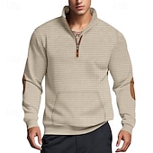 preiswerte Einfache Sweatshirts-Herren Waffel-Sweatshirt Schwarz Marineblau Khaki Hellgrau Dunkelgray Stehkragen Einfach Fronttasche Viertel Postleitzahl Sport &amp; Outdoor Lässig Täglich Streetwear Cool Lässig Herbst Winter Bekleidung
