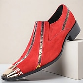 cheap Premium Leather Loafers-Men&#039;s Red Slip-On Leather Boots with Gold Tip Unique Printed Stripes–Modern Western Boots for Casual, Everyday Wear