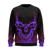 tanie Halloween bluzy i swetry-Halloween Męskie Czaszka 3D Bluzy Bluza dresowa Bluza z kapturem Półgolf Codzienny Druk 3D Czerwony Niebieski Wycięcie pod szyją 3D Na każdy sezon Projektant