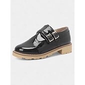 abordables Années 1950-Chaussures richelieu en cuir verni crème pour femme – Chaussures plates vintage à double boucle pour un usage quotidien ou des tenues d&#039;inspiration rétro