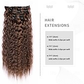 abordables Clip dans les extensions-Extensions de cheveux à clips marron 6 pièces extensions de cheveux 22 extensions de cheveux synthétiques longs bouclés ondulés postiches de cheveux naturels épais et ondulés