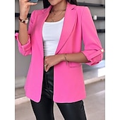 cheap Blazers &amp; Suits-Women&#039;s Blazer Breathable Comfortable Pocket Casual Plain Office Street Casual Daily Wear Open Front Regular Turndown Regular Fit Long Sleeve Outerwear Black White Pink Summer
