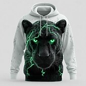 baratos roupas de capuz masculinas estampadas-Homens Leopardo 3D Moletons Moletom Casacos Moletom com capuz Gola Redonda Legal Impressão 3D Bandagem Streetwear Amarelo Azul Com Cordão Arte Gráfica Outono Inverno Designer