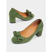 cheap 1950s-Women&#039;s Heels Retro Party Work Daily Bowknot Chunky Heel Square Toe Elegant Vintage Faux Suede Loafer Black Pink Blue