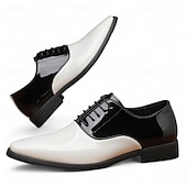 economico Formale-scarpe oxford da uomo in vernice bianca e nera – classiche scarpe formali con lacci per matrimoni, serate di gala ed eventi serali