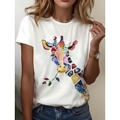  Per donna Maglietta Stampato Grafico Animale Giraffa Vintage Elegante Classico Manica Corta Girocollo Top Regolari Quotidiano Weekend Blu Bianco Giallo Rosa Arancione Estate Primavera