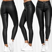 tanie Gładkie legginsy-Damskie Skórzane spodnie Getry Moda Moda miejska Codzienny Pełna długość Wysoka talia Równina Wygodne Miękka Wygodny Średnio elastyczny Na zewnątrz Ulica Wino Czarny Niebieski Lato Wiosna Opinający