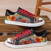 economico Scarpe Dichiarazione-Sneakers da skate da uomo con stampa graffiti colorata: scarpe streetwear artistiche con lacci per giovani, festival e stile quotidiano
