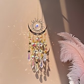 cheap Wall Sculptures-Crystal Sun Catcher Golden Flame Moon Hanging Ornament, AB Color Window Hanging Decor for Indoor Outdoor Garden Courtyard Bedroom, Suncatcher for Window Light Prism Decoration