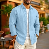 preiswerte Business Casual-Herren Leinenhemd Sommerhemd Strandbekleidung Freizeithemd Knopfhemd Einfach Urlaub Lässig Schwarz Weiß Rosa Marineblau Langarm Revers N / A Bekleidung