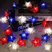 cheap Battery String Lights-1 Pc 3M-20 LED Star String Lights Red, White, Blue Vine Weaving Pentagram Light String July 4th Independence Day Party Patriotic Atmosphere Decorative Light AAA Battery Box