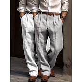 preiswerte Geschäft-Herren Anzughose Leinenhosen Hose Sommerhose Faltenhose Fronttasche Gerader Schnitt Einfach Komfort Atmungsaktiv Volle Länge Outdoor Lässig Täglich Urlaub Mode Grün + grau Schwarz+Grau