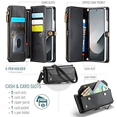 baratos Capa Samsung-telefone Capinha Para Samsung Galaxy Z Fold Capa para Cartão Wallet com cordão com pulseira Pata de Apoio TPU Couro PU