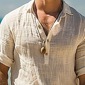 economico Vacanza-Per uomo Camicia Camicia popover Camicia casual Camicia di cotone Semplice Vacanza Camicia hawaiana Cachi Manica Lunga Bavero Estate Primavera Abbigliamento