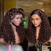 cheap Human Hair Lace Front Wigs-Remy Human Hair 5x5 Closure 13x4 Lace Front Wig Free Part Vietnamese Hair Curly Brown Wig 130% 150% Density with Baby Hair 100% Virgin Glueless Pre-Plucked For Women Long Human Hair Lace Wig