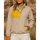 preiswerte Oberteile-Damen Fleece-Sweatshirt Wander-Sweatshirt Wander Fleece Sweatshirt Langarm Stehkragen Oberteil Außen Thermowarm Leicht Atmungsaktiv Winter Polyester Patchwork Schwarz Weiß Rosa Tennis Golfspiel Laufen