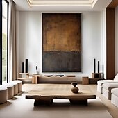 cheap Wabi Sabi-Mintura Hand Painted Abstract Black Brown Oil Paintings on Canvas Modern Abstract Wall Art Picture For Home Decoration Ready To Hang With Stretched Frame