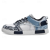 billiga Herrsneakers-Herr blå och vita sportsneakers med mesh-ovandel med andningsbar design, snygg snörning, perfekt för både vardagsaktiviteter och fritidsaktiviteter