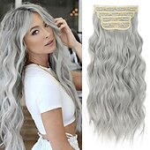 baratos Clip nas extensões-Extensões de cabelo de 20 polegadas com clipe, extensões de cabelo sintético longo e ondulado, extensões de cabelo rosa grosso com clipe, extensões de cabelo de trama dupla para mulheres