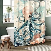 baratos Cortinas de Banho-Cortina de chuveiro com estampa de tartaruga e animais marinhos com ganchos para banheiro, conjunto de decoração para banheiro, poliéster à prova d&#039;água, pacote com 12 ganchos de plástico