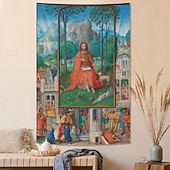 billige Religiøs vev-Middelaldersk Teppe Middelalder Hengevev Stort Teppe Veggdekor Fotografisk Bakgrunn Teppe Gardin Hjem Soverom Stue Dekorasjon