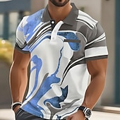 cheap Men&#039;s Geometric Polo-Men&#039;s Abstract Marble Polo Short Sleeve Polo Shirts Collared Shirts Casual Outdoor Athleisure Daily Wear Pocket 3D Print Buttons Summer Lake blue Yellow Blue