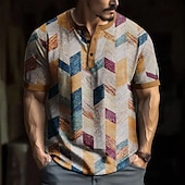 Men's Geometric T Shirt Henley Shirt Short Sleeve Designer Retro Vintage Casual Street Casual Daily Summer Spring Khaki Henley Henley T-Shirt3