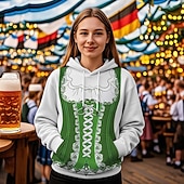 levne Mikiny s kapucí-Pivo Oktoberfest Kapuce Tisk Přední kapsa Grafika Pro Dámské Dospělé Karneval Pivo Oktoberfest 3D tisk Dovolená Párty