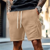 お買い得  屋外-男性用 カーゴショーツ ビーチショーツ ランニングショーツ ジムショーツ ドローストリング 弾性ウエスト マルチポケット 平織り 履き心地よい 高通気性 膝丈 アウトドア サーフィン 日常 旅行度假风 ストリートファッション ブラック ブルー マイクロエラスティック