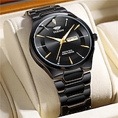 baratos Relógios Quartz-Relógio de quartzo masculino da moda com pulseira de aço, design simples e mostrador circular ipx7 à prova d&#039;água, calendário luminoso, data, relógio de quartzo